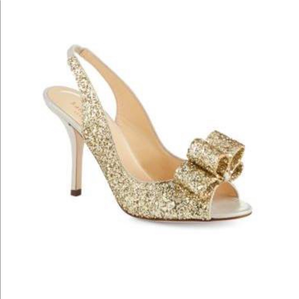 Kate Spade Charm Glitter Peep Toe Shoe Gold